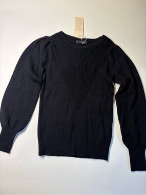 Black Puff-Sleeve Crewneck Sweater - Unbranded